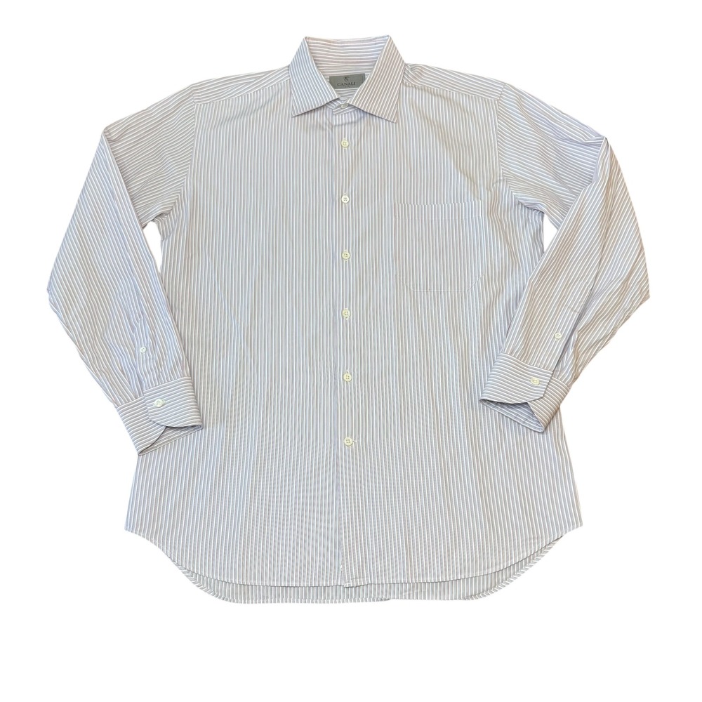 Canali Mens Dress Shirt Striped Long Sleeve Button Down 43/17 Made in Italy - Picture 2 of 9